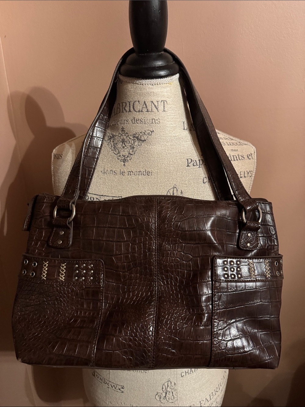 Relic Dark Brown Croc-Embossed Shoulder Tote